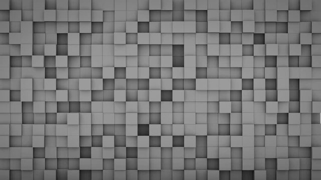 Wall of extruded grey cubes mosaic. Geometric 3D render animation. Computer generated seamless loop abstract background 4k UHD (3840x2160)
