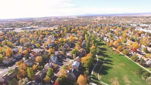 Aerial view of residential neighborhood in the Autumn
