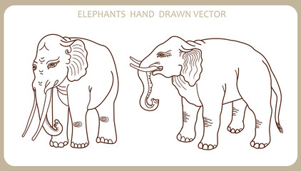 Elephants In Indian Style. Hand Drawn Silhouette. Vector Illustration Elephant Tattoo, Decor. Elephant Revival. Elephant Hipster.