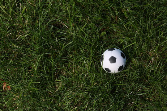 Football ball on grass. Close up