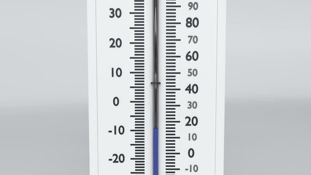 Decreasing temperature on huge thermometer.