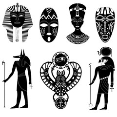 A set of silhouettes of Egyptian Tutankhamun, Cleopatra and Nefe