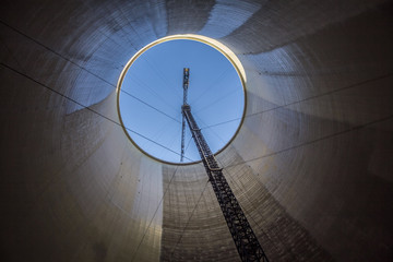 Inside of building cooling tower of nuclear power plant in Novovoronezh