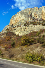 Mountain range, rock and highway