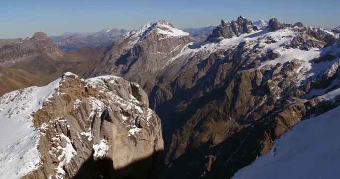 Aerial Footage of a deep valley near Engelberg, Switzerland, 4K, UHD