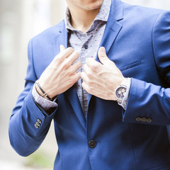Man in fashion clothes, shirt, jacket,watch