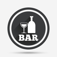 Bar or Pub sign icon. Wine bottle and Glass.