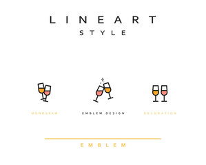 Wine glass icon style line art. Vintage glass icon. Monogram emblem for restaurant design style lineart