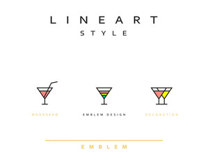 Cocktail wineglass vector icon style line art. Monogram emblem element design style lineart.
