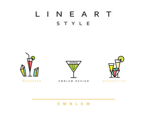 Cocktail wineglass vector icon style line art. Monogram emblem element design style lineart.