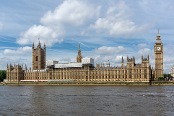 Fototapeta na wymiar Panorama of Houses of Parliament, Palace of Westminster, London, England, Great Britain