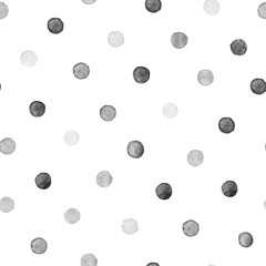 Watercolor polka dot. Monochrome splashes isolated on white.