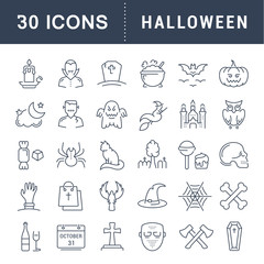 Set Vector Flat Line Icons Halloween