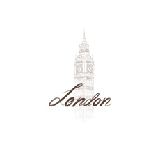 Fototapeta premium London sign handwritten lettering with Big Ben tower. London city