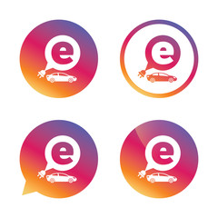 Electric car sign icon. Sedan saloon symbol.