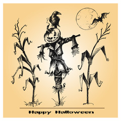 Halloween vector .Scarecrow.Hand drawn illustration