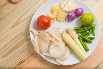 vegetable Ingredients thai food on the wood backgrounds