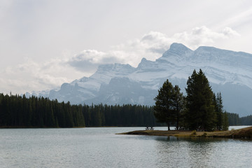 Two Jack Lake, with mountains in background