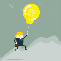 businessman up to the air with balloon lamp, the success concept. vector