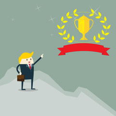 businessman pointing up the cup, the success concept  more and more. vector