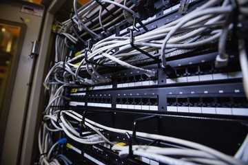 Technician connecting ethernet in socket