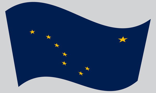 Flag of Alaska waving on gray background