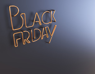 black friday metal neon text 3d illustration with copy space