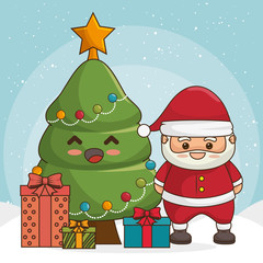 merry christmas characters kawaii style vector illustration design