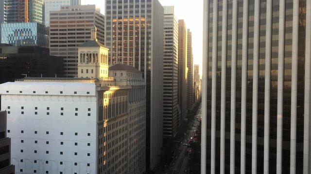 SAN FRANCISCO - Circa October, 2016 - A high angle city establishing shot of Market Street in downtown San Francisco.  	