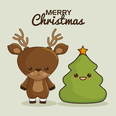merry christmas characters kawaii style vector illustration design