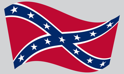 Confederate rebel flag waving on gray background