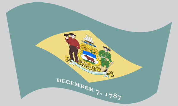 Flag of Delaware waving on gray background