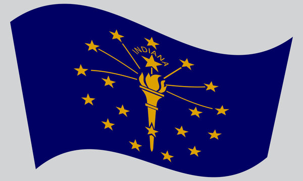 Flag of Indiana waving on gray background