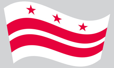 Flag of Washington, D.C. waving on gray background