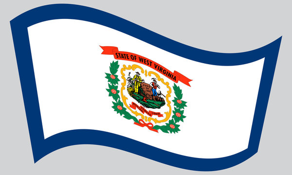 Flag of West Virginia waving on gray background