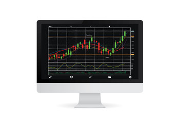 Stock chart on white computer screen isolated on white background. Vector object about stock investment.
