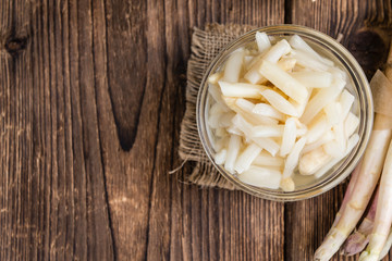 Portion of white Asparagus (close-up shot)