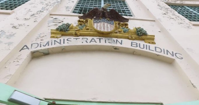 SAN FRANCISCO - Circa October, 2016 - A personal perspective walking into the administration building on Alcatraz Island.  	