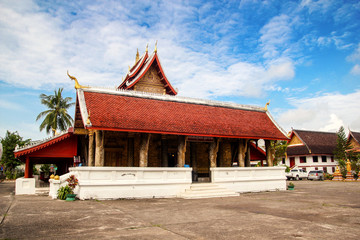 Holy red roof temple in Luang Prabang, Laos