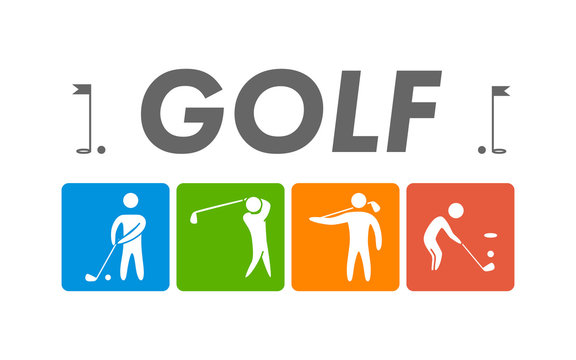 Vector silhouettes of figures golfers and golf logo.