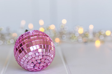 Pink, purple and white Christmas decorations with lights 