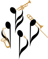 Musical notes as a jazz band with a singer