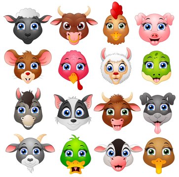 Animal head cartoon collection set