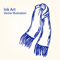 Winter knitted scarf. Ink vector illustration - 123976703