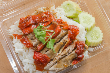 Rice with roast duck with sauce over duck and rice, Thai food