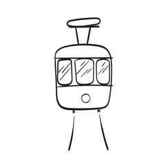 Doodle Illustration of Traditional Public Tram. Hand Drawn Image of Transport Isolated on White Background. Vector Icon - 123977317