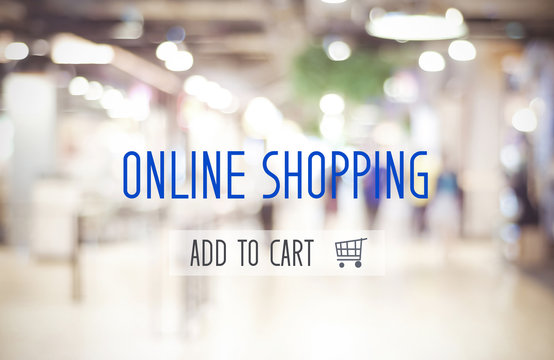 On line shoping concept on blur store background