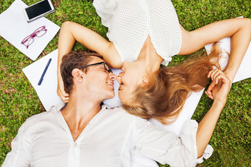 man and woman in office clothes in love