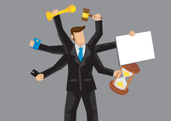 Multitasking Businessman Vector Cartoon Character Illustration