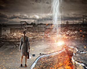 Obraz premium Overcoming crisis break . Mixed media